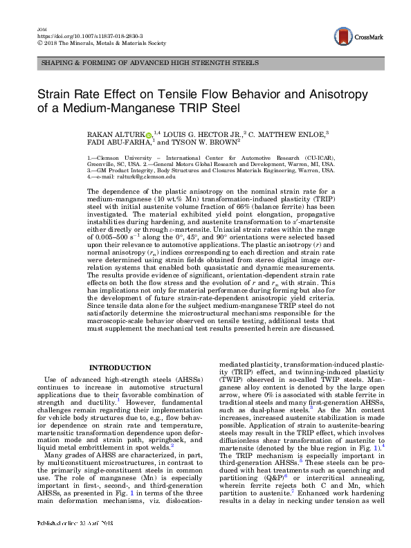 (PDF) Strain Rate Effect on Tensile Flow Behavior and Anisotropy of a ...