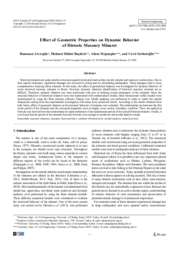 (PDF) Effect of geometric properties on dynamic behavior of historic ...