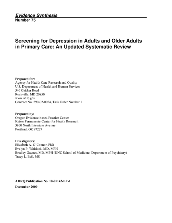 (PDF) Screening for Depression in Adults and Older Adults in Primary Care
