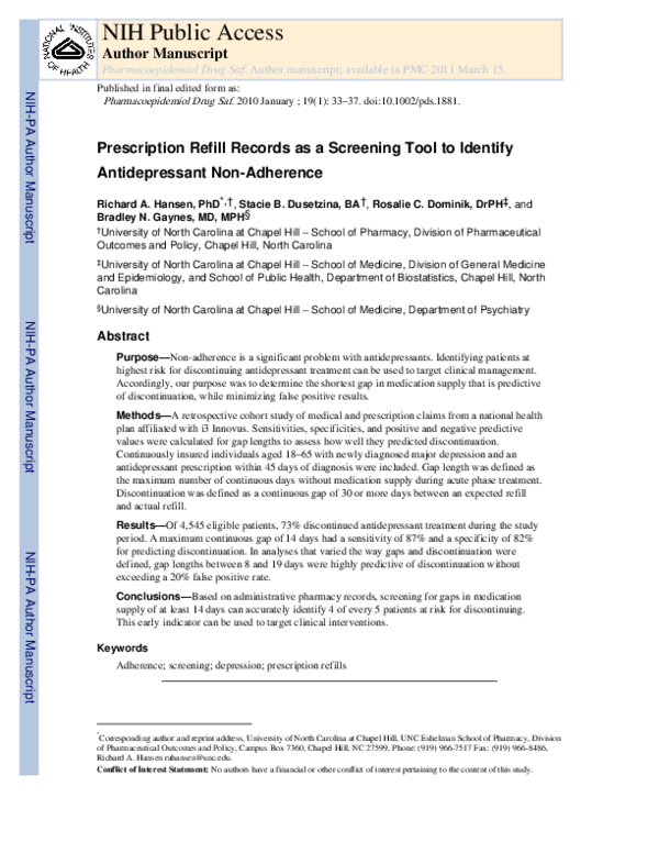 (PDF) Prescription refill records as a screening tool to identify ...