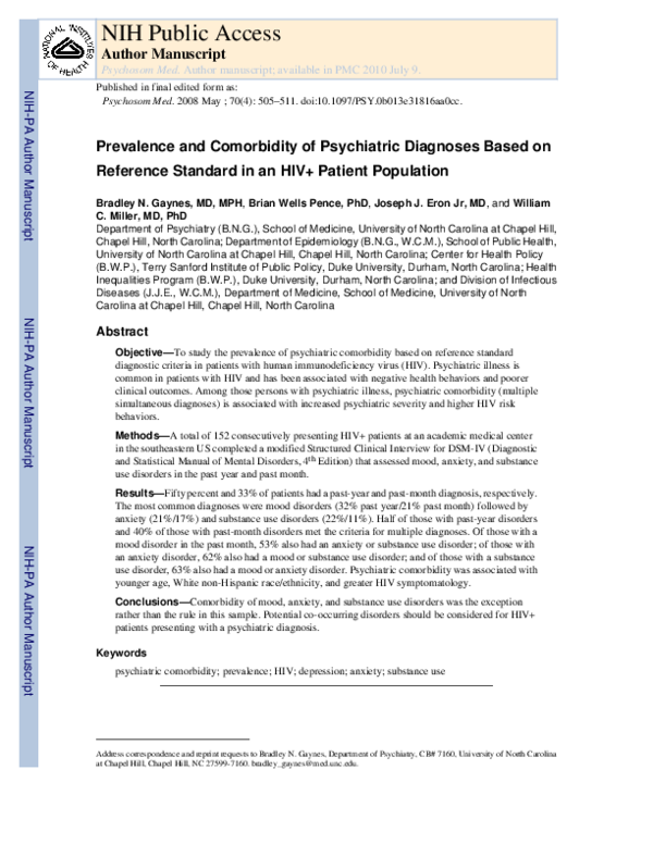 (PDF) Prevalence and Comorbidity of Psychiatric Diagnoses Based on ...