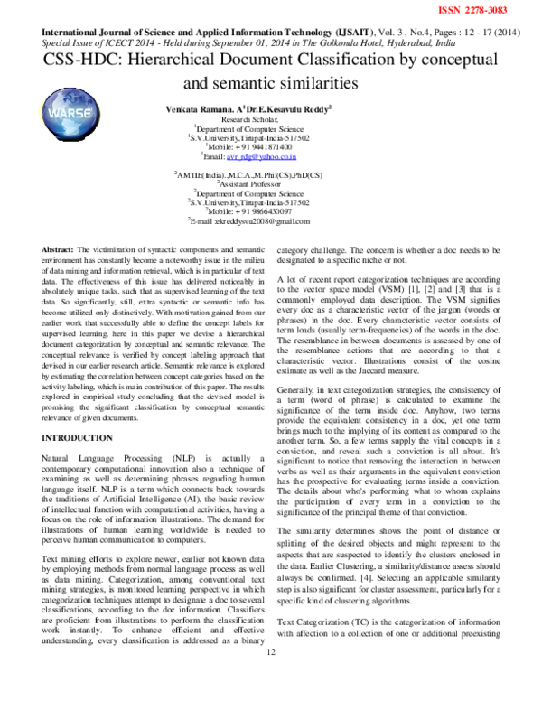 (PDF) CSS-HDC: Hierarchical Document Classification by conceptual