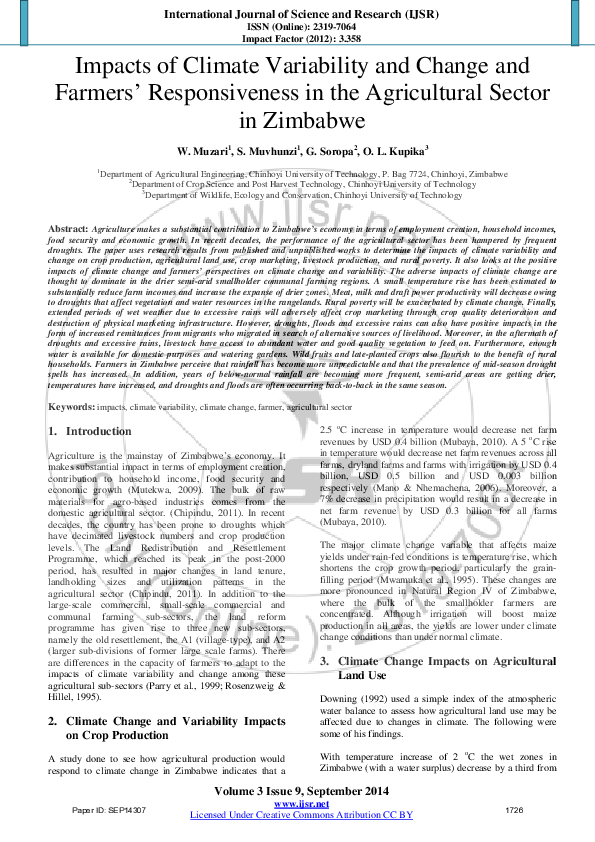 (PDF) Impacts of Climate Variability and Change and Farmers ...
