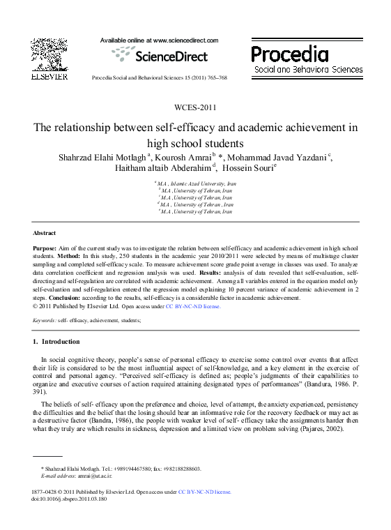(PDF) The relationship between self-efficacy and academic achievement ...