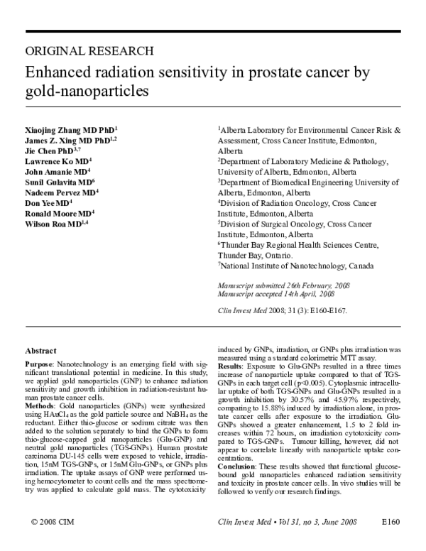 (PDF) Enhanced radiation sensitivity in prostate cancer by gold ...