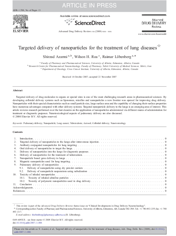 (PDF) Targeted delivery of nanoparticles for the treatment of lung diseases
