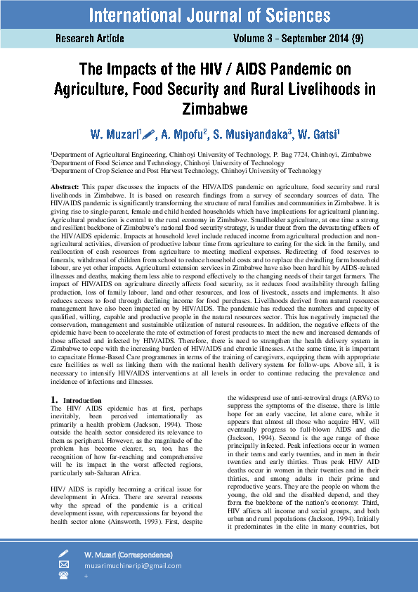 (PDF) The impacts of the HIV-AIDS pandemic on agriculture, food ...