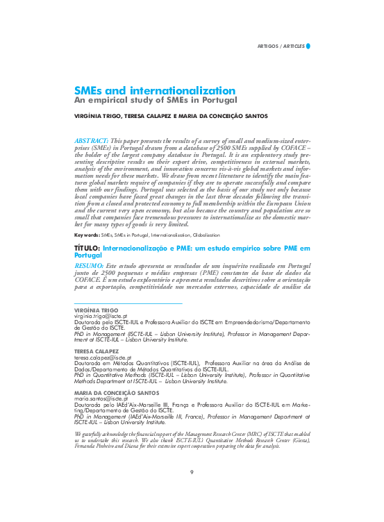 (PDF) SMEs and internationalization: An empirical study of SMEs in Portugal