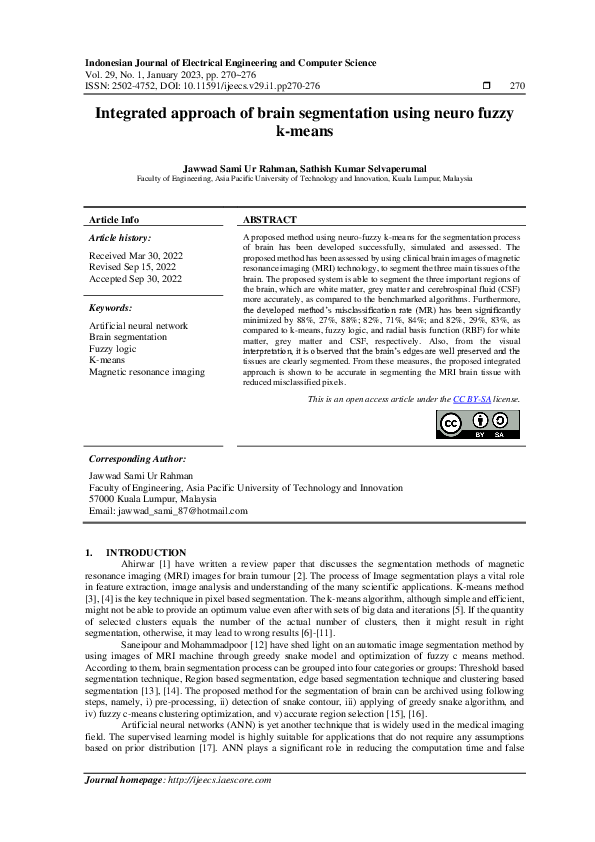 (PDF) Integrated approach of brain segmentation using neuro fuzzy k-means