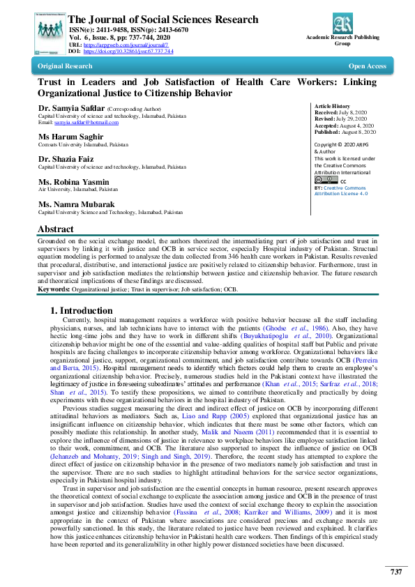 (PDF) Trust in Leaders and Job Satisfaction of Health Care Workers ...
