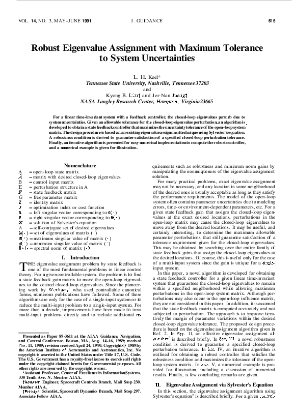 (PDF) Robust eigenvalue assignment with maximum tolerance to system ...