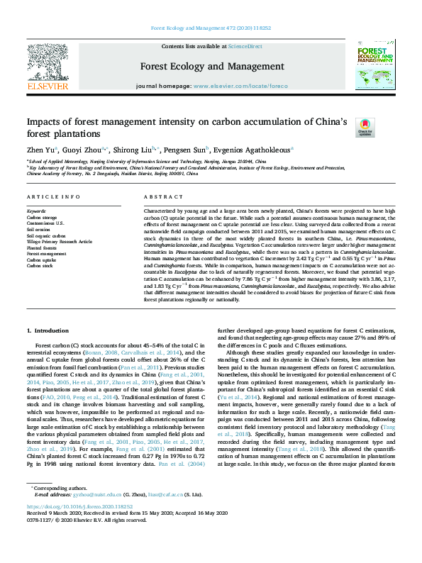 (PDF) Impacts of forest management intensity on carbon accumulation of ...