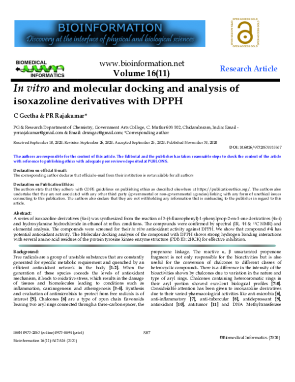 (PDF) In vitro and molecular docking and analysis of isoxazoline ...
