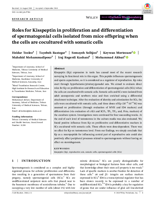 (PDF) Roles for Kisspeptin in proliferation and differentiation of ...
