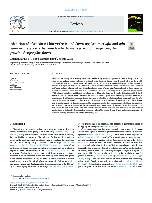 (PDF) Inhibition of aflatoxin B1 biosynthesis and down regulation of ...