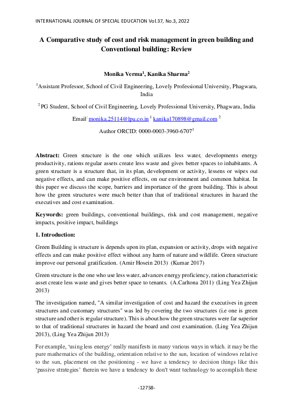 (PDF) A Comparative study of cost and risk management in green building ...
