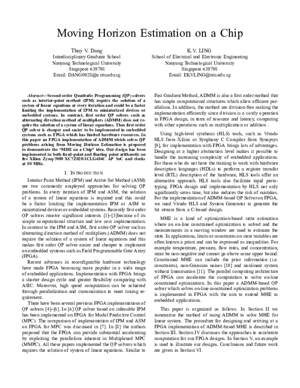 (PDF) Moving horizon estimation on a chip