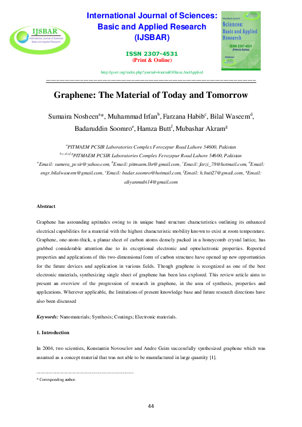 (PDF) Graphene: The Material of Today and Tomorrow