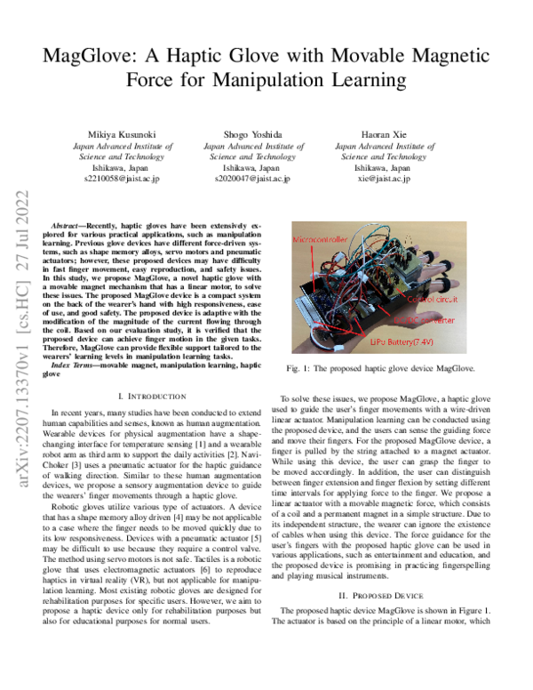 (PDF) MagGlove: A Haptic Glove with Movable Magnetic Force for ...