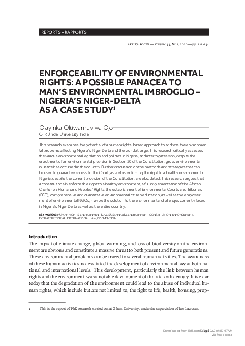 (PDF) ENFORCEABILITY OF ENVIRONMENTAL RIGHTS: A POSSIBLE PANACEA TO MAN ...