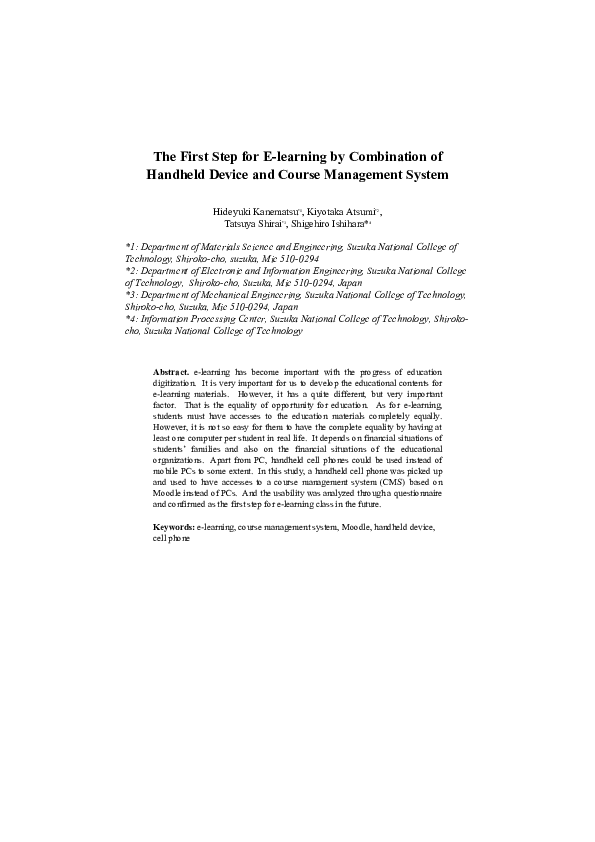 (PDF) The First Step for E-learning by Combination of Handheld Device ...