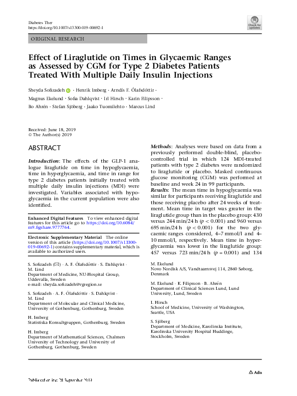 (PDF) Effect of Liraglutide on Times in Glycaemic Ranges as Assessed by ...