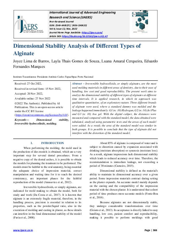 (PDF) Dimensional Stability Analysis of Different Types of Alginate