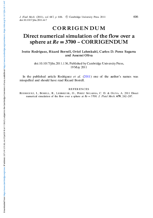 (PDF) Direct numerical simulation of the flow over a sphere at Re = 3700