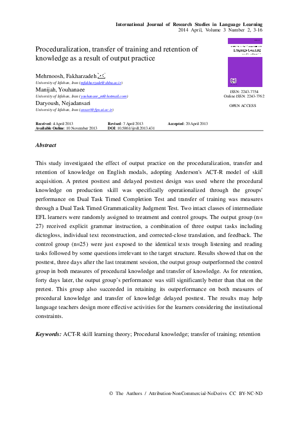 (PDF) Proceduralization, transfer of training and retention of ...