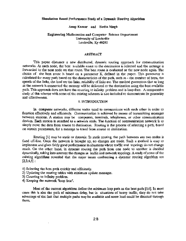 (PDF) Simulation based performance study of a dynamic routing algorithm