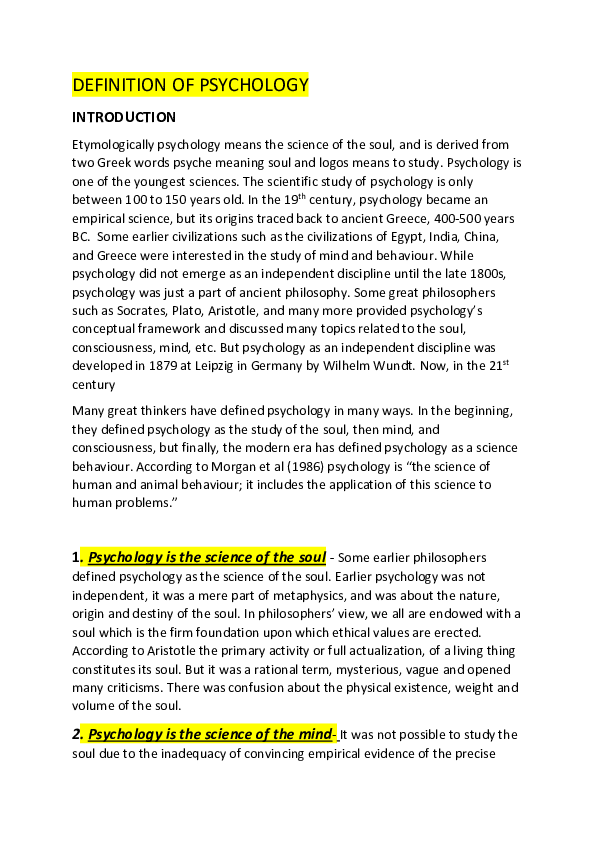 (PDF) DEFINITION OF PSYCHOLOGY 2