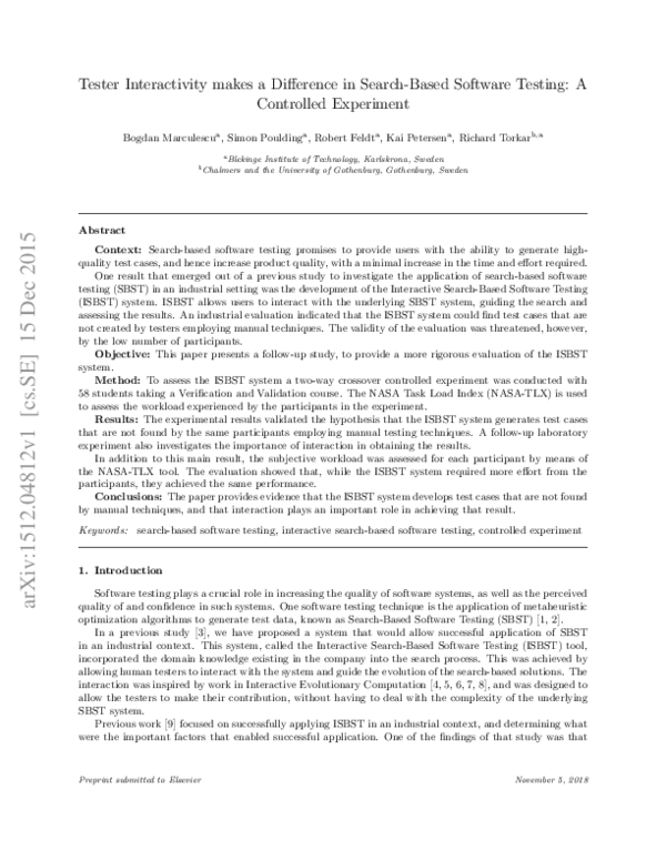 (PDF) Tester interactivity makes a difference in search-based software ...