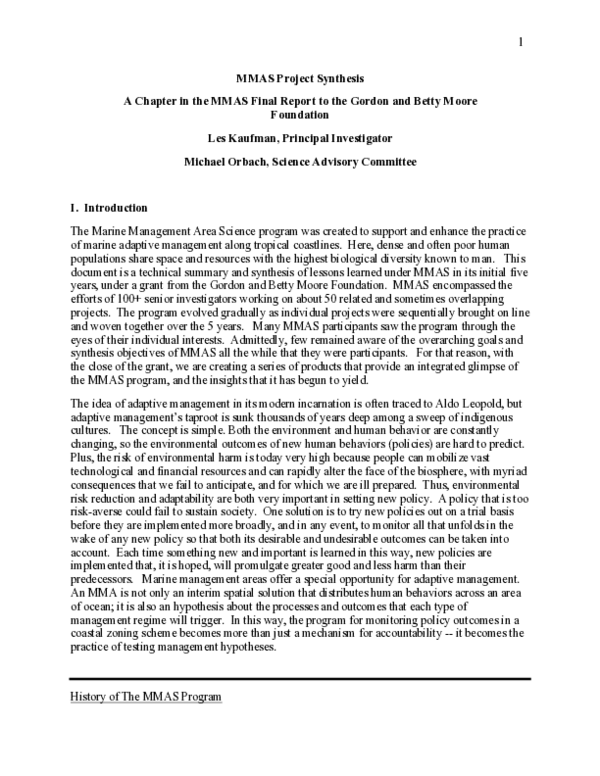 (PDF) MMAS Project Synthesis: A Chapter in the MMAS Final Report to the ...