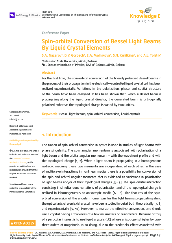 (PDF) Spin-orbital Conversion of Bessel Light Beams By Liquid Crystal ...