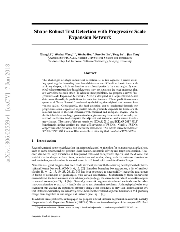 (PDF) Shape Robust Text Detection With Progressive Scale Expansion Network