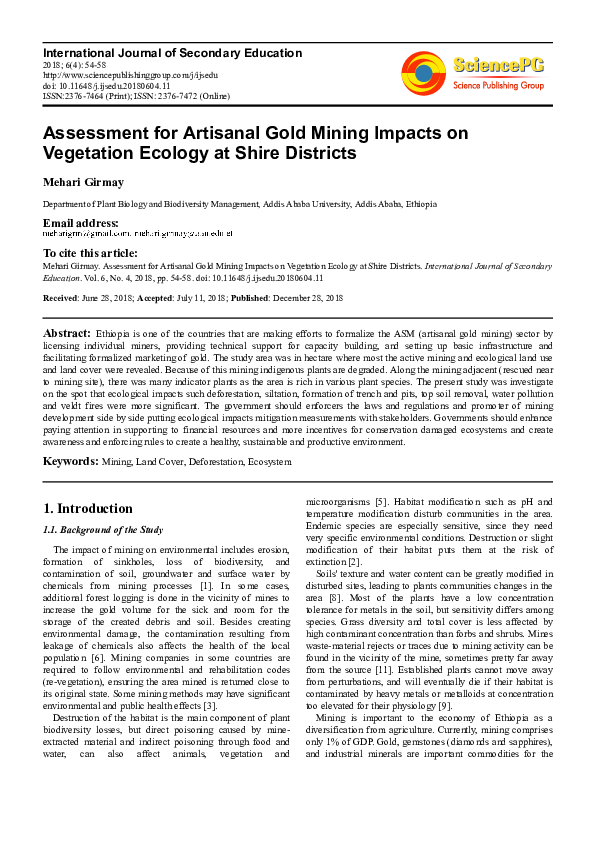 (PDF) Environmental impacts of mercury related to artisanal gold mining ...