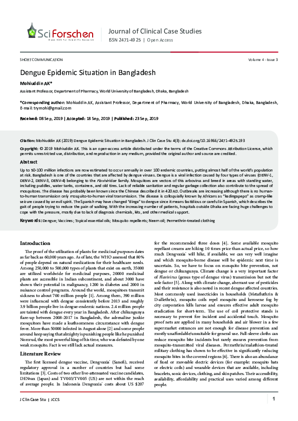 (PDF) Dengue Epidemic Situation in Bangladesh