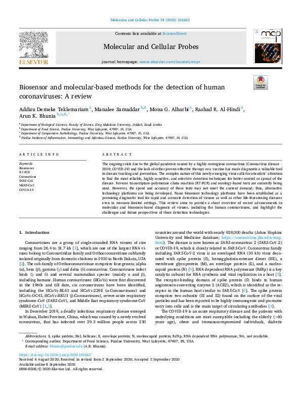 (PDF) Biosensor and molecular-based methods for the detection of human ...