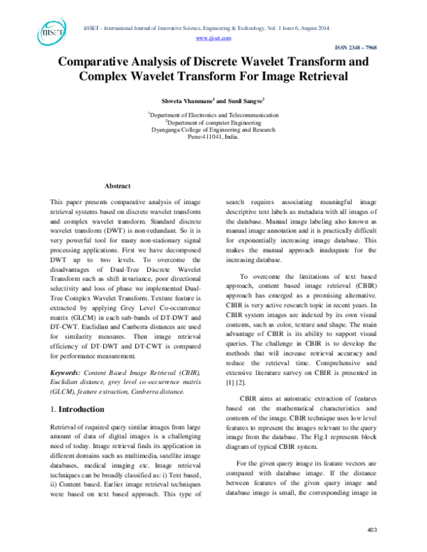 (PDF) Comparative Analysis of Discrete Wavelet Transform and Complex ...