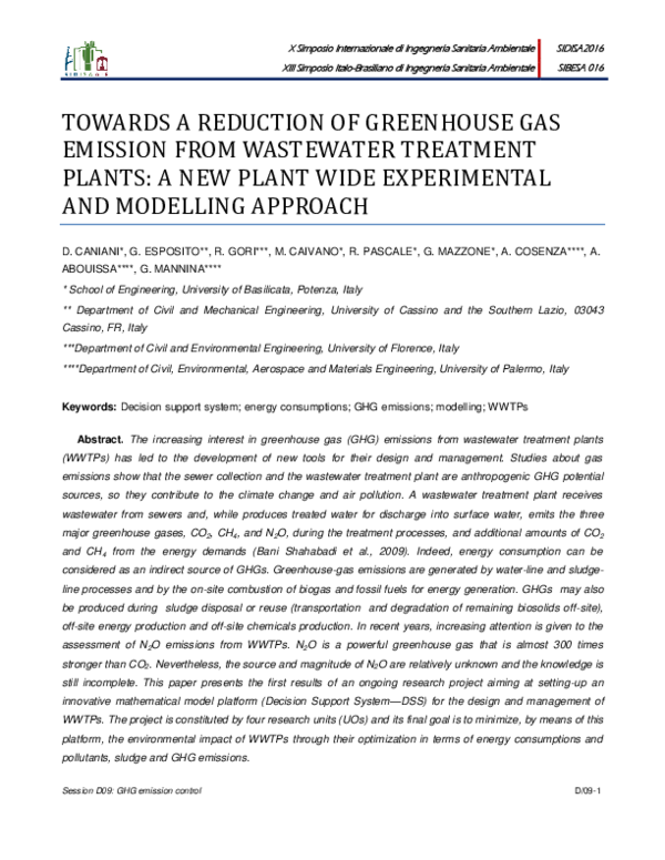 (PDF) Towards a Reduction of Greenhouse Gas Emission from Wastewater ...