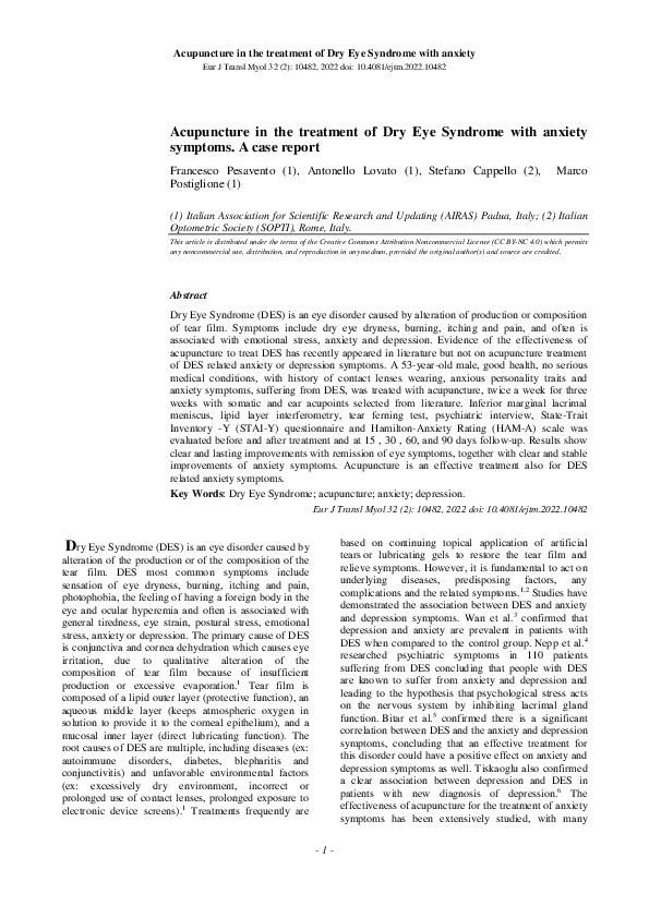 (PDF) Acupuncture in the treatment of Dry Eye Syndrome with anxiety ...