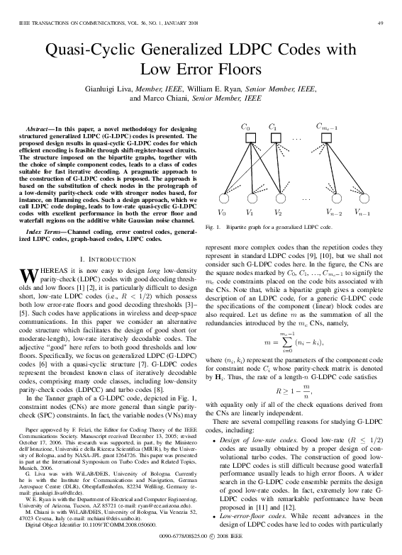 (PDF) Quasi-cyclic generalized ldpc codes with low error floors