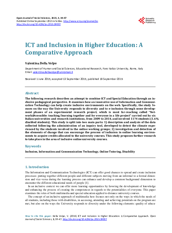 (PDF) ICT and Inclusion in Higher Education: A Comparative Approach
