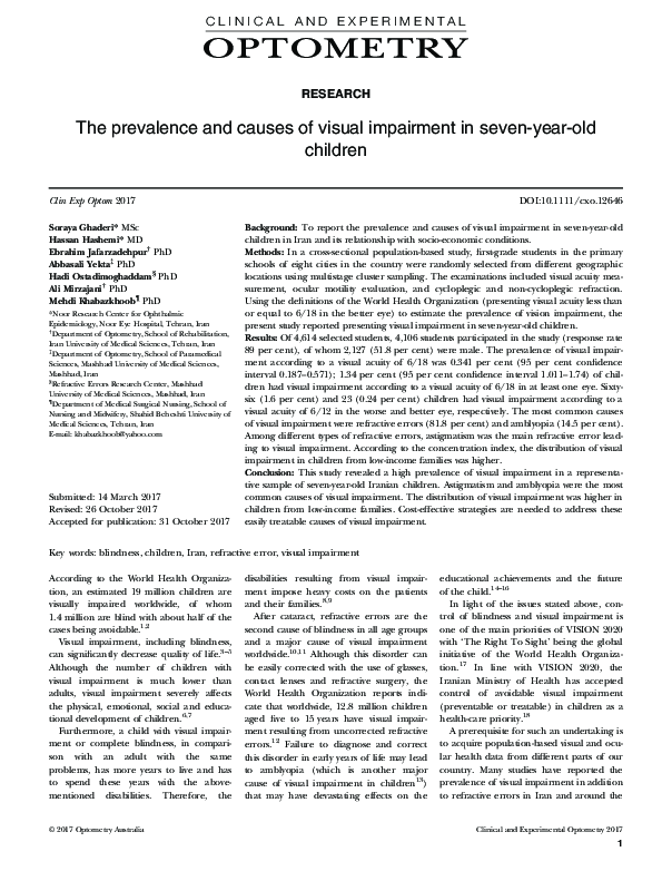 (PDF) The prevalence and causes of visual impairment in seven-year-old ...