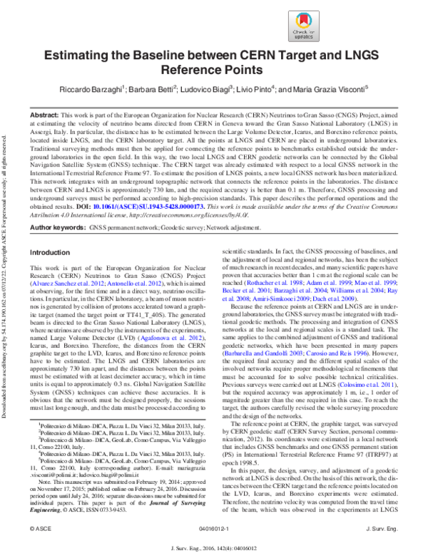 (PDF) Estimating the Baseline between CERN Target and LNGS Reference Points