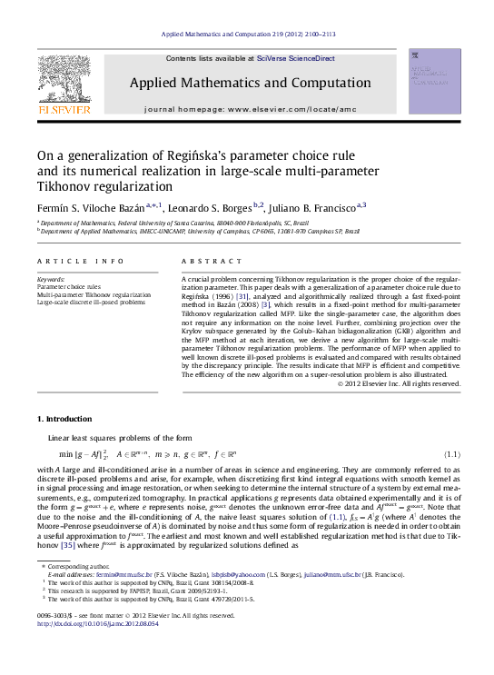 (PDF) On a generalization of Regińska’s parameter choice rule and its ...