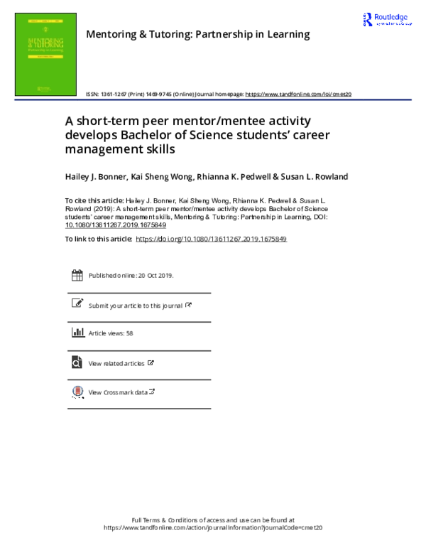(PDF) A short-term peer mentor/mentee activity develops Bachelor of ...