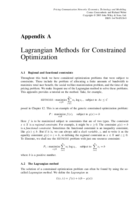 (PDF) Appendix A: Lagrangian Methods for Constrained Optimization