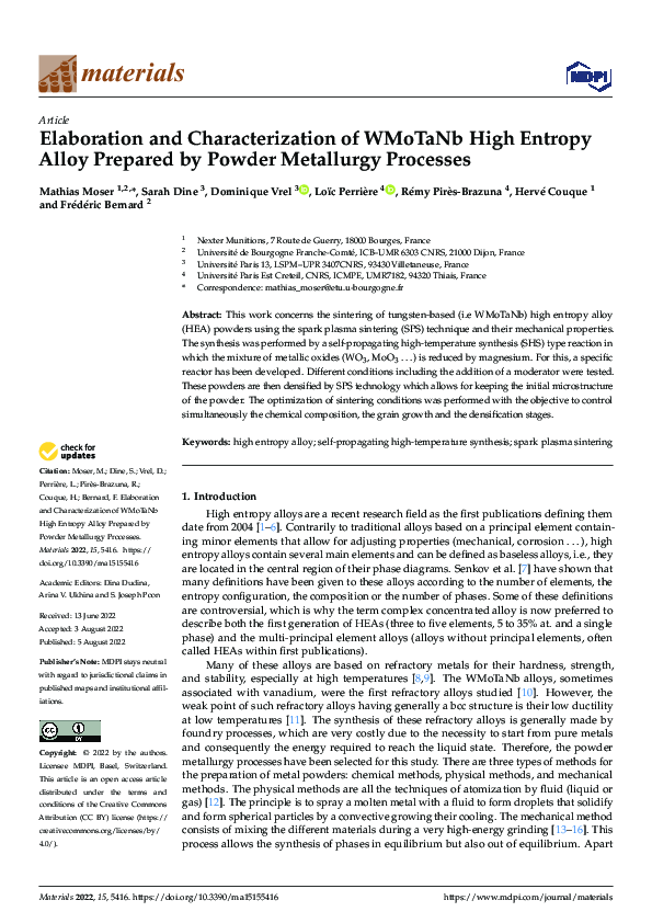 (PDF) Elaboration and Characterization of WMoTaNb High Entropy Alloy ...