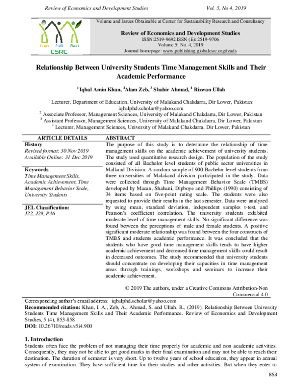 (PDF) Relationship Between University Students Time Management Skills ...
